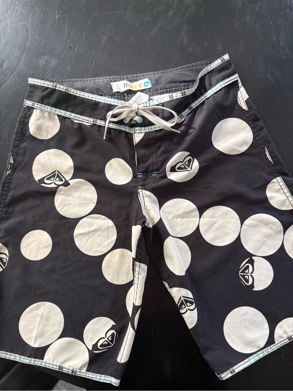 Roxy Black Board Shorts with White Polka Dot Print